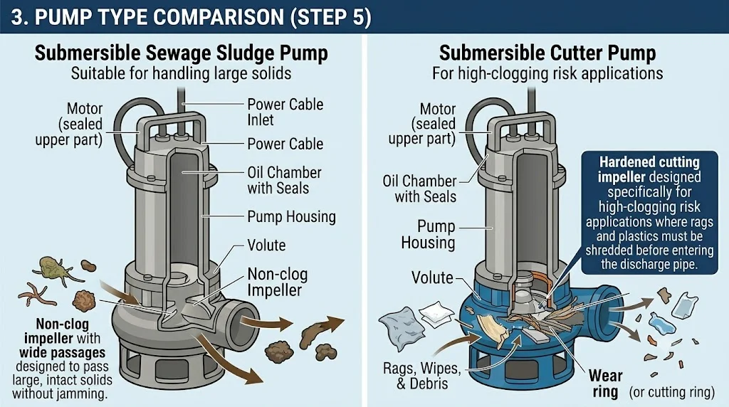 Submersible sewage sludge pump and cutter pump comparison